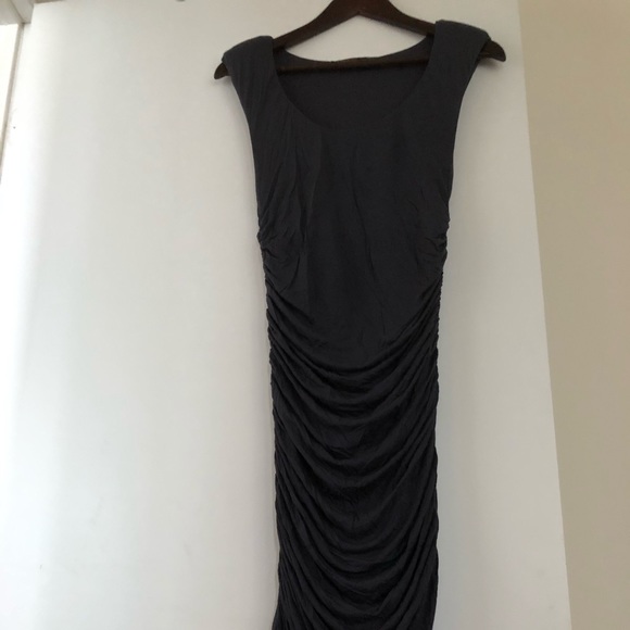 SHOULDER PAD DRAPPED DRESS - Picture 1 of 8